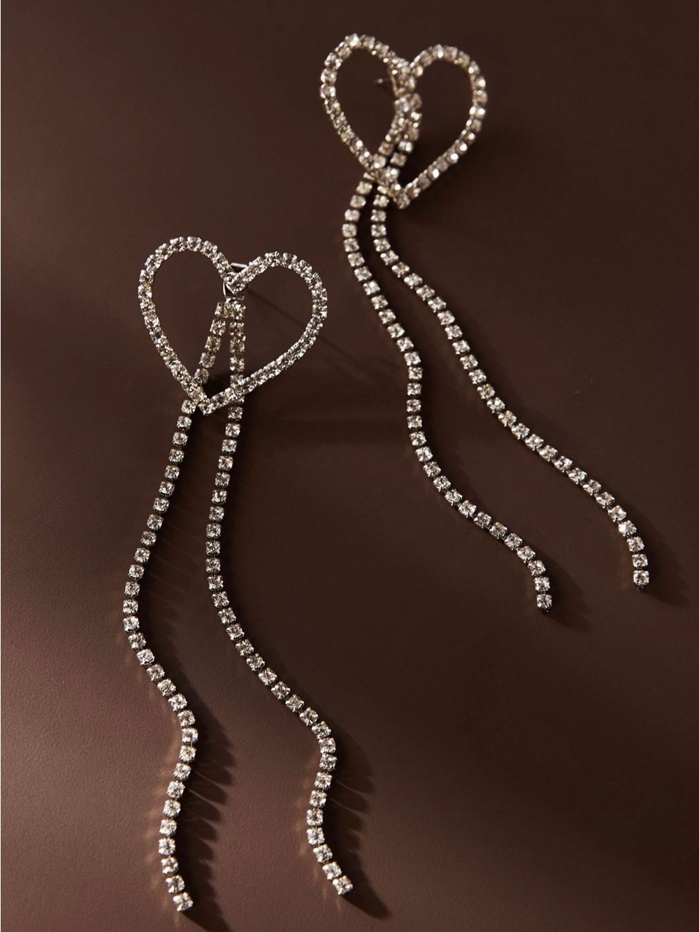 SHASHI Silver Heart Cascade Rhinestone Earrings